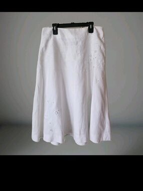 DKNY White A-Line Linen Midi Skirt